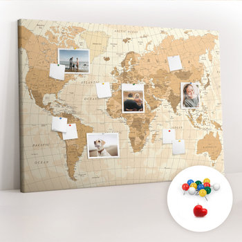 Duża Tablica, Korek 100x140 cm Wzór Polityczna Mapa Świata + Pinezki Kolorowe - Coloray
