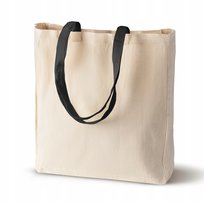 DUŻA TORBA BAWEŁNIANA 38x10x10x42 cm ECRU 220g Z CZARNYM DŁUGIM UCHWYTEM