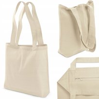 DUŻA TORBA BAWEŁNIANA Z KIESZONKĄ 45x8x40 cm ECRU 220g ZAKUPOWA WYTRZYMAŁA