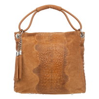 Duża Torebka Skórzana Zamszowa Vezze Piazza Ruda