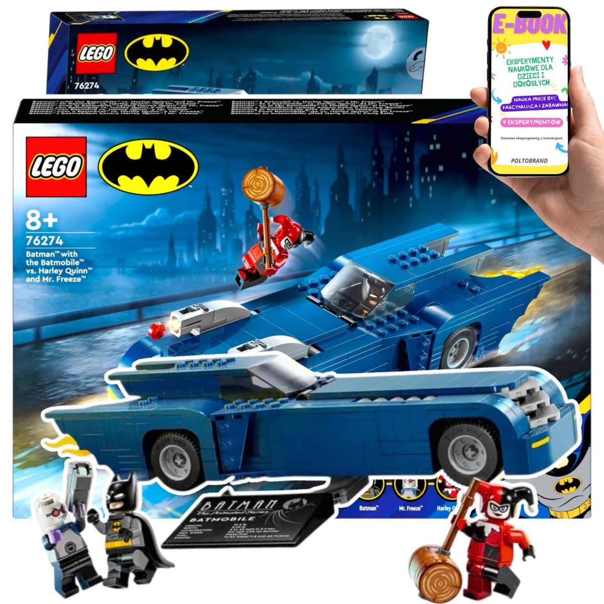 DUŻE LEGO AUTKO Batman Batmobil kontra Harley Quinn i Mr. Freeze (76274) LEGO PREZENT DLA DZIECKA 8+ CHŁOPCA WNUCZKA + EBOOK