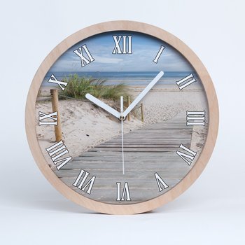 Duży cichy drewniany zegar do salonu plaża fi 30, Tulup - Tulup