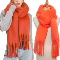 Duży Ciepły Szal Gruby Elegancki Modny Szalik Damski Zimowy Chusta Kolor Pomarańczowy
