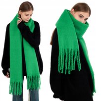 Duży ciepły szal gruby elegancki modny szalik damski zimowy chusta kolor zielony
