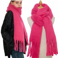 Duży ciepły szal gruby elegancki mondy szalik damski zimowy chusta kolor różowy