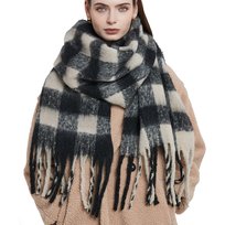 Duży ciepły szal gruby elegancki szalik damski w kratę modny chusta kolor czarny