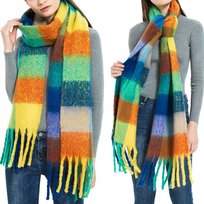 Duży ciepły szal gruby elegancki szalik damski w kratę modny chusta kolorowy