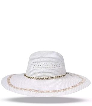 Duży damski kapelusz szerokie rondo koraliki - Agrafka