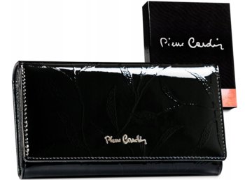 Duży damski portfel lakierowany z motywem liści, skóra naturalna — Pierre Cardin - Pierre Cardin