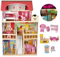 DUŻY DREWNIANY DOMEK DLA LALEK + światło LED MEBLE Prezent dla 3 4 Latki