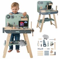 Duży Drewniany Warsztat z Narzędziami Zestaw Majsterkowicza 74x53x30cm