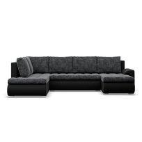 Duży narożnik U, lewostronny, BOSCO, ekoskóra, plecionka, 300x200x89 cm, czarny, ciemny szary | TYLETEGOTU