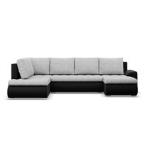 Duży narożnik U, lewostronny, BOSCO, ekoskóra, plecionka, 300x200x89 cm, czarny, jasny szary | TYLETEGOTU