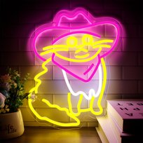 Duży neon Led USB Lampka na ścianę Napis do pokoju Kot w czerwonym kowbojskim kapeluszu