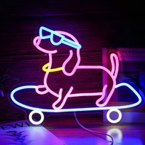 Duży Neon Led Usb Lampka Na Ścianę Napis Do Pokoju Pies Na Deskorolce