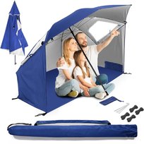 Duży parasol plażowy typu namiot niebieski z filtrem UV na plażę i ogród Sandos