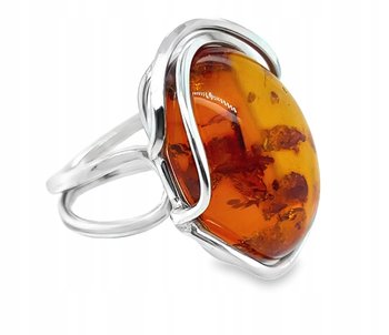 DUŻY Pierścionek srebrny BURSZTYN SREBRO ROZMIAR 15 REGULOWANY koniak - Ambermark