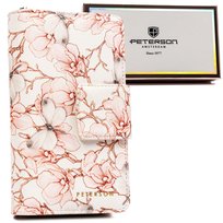 Duży pionowy portfel damski na karty i dokumenty z ochroną RFID kwiatowy wzór Peterson, beżowy różnokolorowy