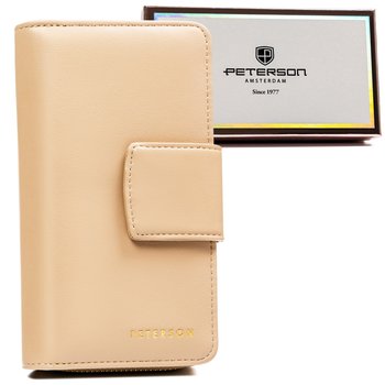 Duży pionowy portfel damski na karty i dokumenty z ochroną RFID skóra ekologiczna Peterson, beżowy - Peterson