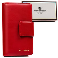 Duży pionowy portfel damski na karty i dokumenty z ochroną RFID skóra ekologiczna Peterson, czerwony