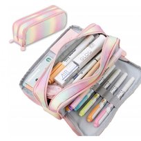 Duży Piórnik Wielofunkcyjny Saszetka Trzykomorowy Tęczowy Pr02