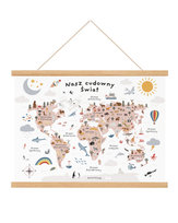 Duży plakat do pokoju dziecka Mapa Świata kontynenty 70x100 cm B1 / Joachimki