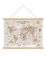 Duży plakat do pokoju dziecka Mapa Świata kontynenty B2 50x70 cm / Joachimki