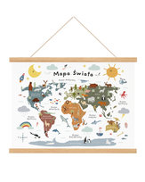 Duży plakat do pokoju dziecka Mapa Świata ze zwierzętami 70x100 cm B1 / Joachimki