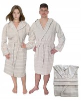 Duży Płaszcz Kąpielowy Beżowy Miękki Szlafrok Hammam z kapturem XL bawełna