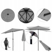 Duży pochylany parasol ogrodowy składany grafitowy z korbą plażowy 230x210