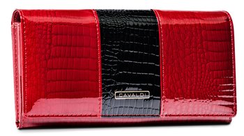 Duży pojemny portfel damski na zatrzask portfel na karty ze skóry naturalnej wzór skóry krokodyla Cavaldi, czerwony - 4U CAVALDI