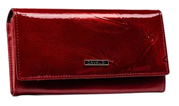 Duży pojemny portfel damski w piórka ze skóry ekologicznej i skóry naturalnej Cavaldi, czerwony - 4U CAVALDI