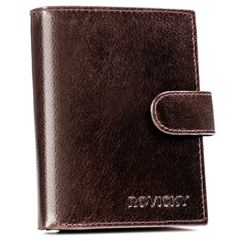 Duży pojemny portfel męski na zatrzask ze skóry naturalnej portfel na karty z ochroną RFID Protect Rovicky, brązowy - Rovicky