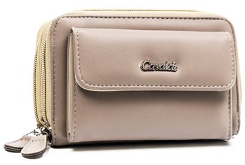 Duży portfel damski na dokumenty i karty portmonetka na suwak skóra ekologiczna Cavaldi, beżowy - 4U CAVALDI