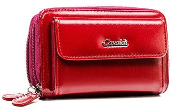 Duży portfel damski na dokumenty i karty portmonetka na suwak skóra ekologiczna Cavaldi, czerwony - 4U CAVALDI