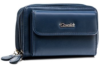 Duży portfel damski na dokumenty i karty portmonetka na suwak skóra ekologiczna Cavaldi, granatowy - 4U CAVALDI