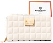 Duży portfel damski Peterson pikowany piórnik na suwak portmonetka na karty, kremowy