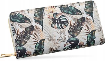 Duży portfel damski portmonetka kopertówka palma liście kolorowy wzór - Cavaldi