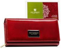 Duży portfel damski skórzany lakierowany czerwony RFID PETERSON