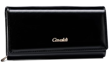 Duży portfel damski z ochroną kart RFID portfel ze skóry ekologicznej na zatrzask Cavaldi, czarny - 4U CAVALDI