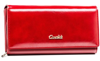 Duży portfel damski z ochroną kart RFID portfel ze skóry ekologicznej na zatrzask Cavaldi, czerwony - 4U CAVALDI