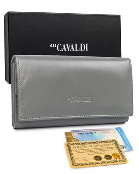 Duży portfel damski, zamykany na zatrzask, ze skóry naturalnej Cavaldi - 4U CAVALDI