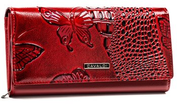 Duży portfel damski ze skóry ekologicznej z motylami portfel damski z ochroną kart RFID Cavaldi, czerwony - 4U CAVALDI