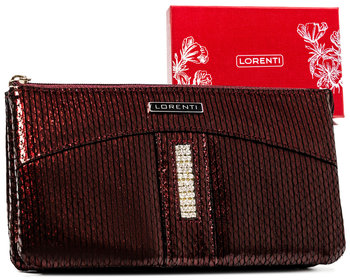 Duży portfel fakturowany skóra naturalna portfel na karty i dokumenty  portmonetka na suwak Lorenti, bordowy - Lorenti