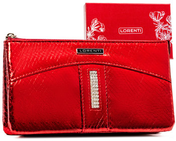 Duży portfel fakturowany skóra naturalna portfel na karty i dokumenty  portmonetka na suwak Lorenti, czerwony - Lorenti