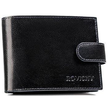 Duży portfel męski na zatrzask pojemny portfel na karty ze skóry naturalnej ochrona RFID Rovicky, czarny - Rovicky