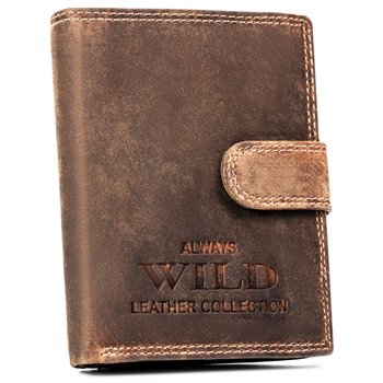 Duży portfel na karty z ochroną RFID Protect portfel na zatrzask ze skóry naturalnej nubukowej Always Wild, koniakowy - Always Wild