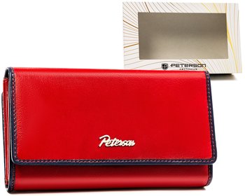 Duży portfel skórzany na karty z ochroną RFID Peterson, czerwono-granatowy - Peterson