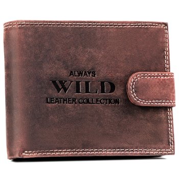 Duży poziomy portfel męski na zatrzask skóra naturalna nubukowa portfel na karty z ochroną RFID Always Wild, brązowy - Always Wild