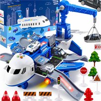 Duży Samolot Rozkładany Parking Dźwig Policja Auta Zestaw Xxl Na Prezent